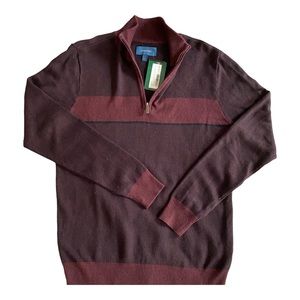 NWT Fairlane Men’s Burgundy Cotton/Cashmere Colorblock Sweater Zip Collar Size S
